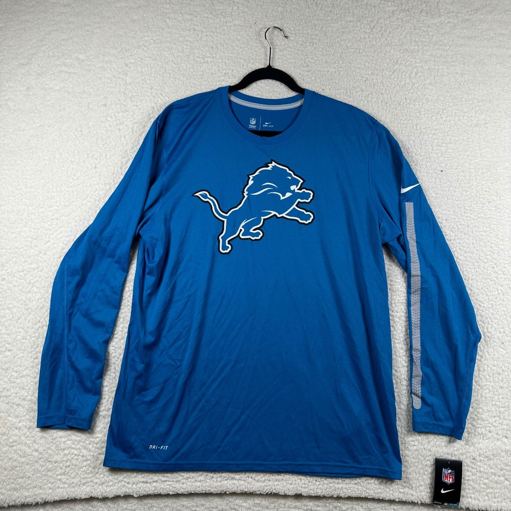 NWT Nike T-Shirt Mens Detroit Lions NFL Dri-FIT Long Sleeve XL Blue Performance